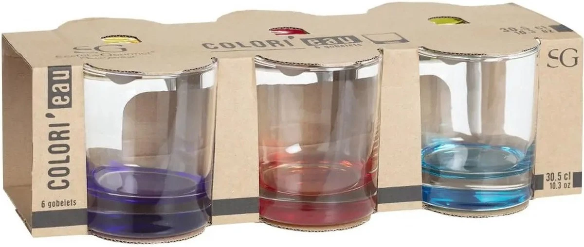 Drinkglas Met Gekleurde Bodem - Set Van 6 Stuks - 350cl 1 Drinkglas Met Gekleurde Bodem - Set Van 6 Stuks - 350cl