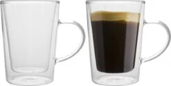 Florina Dubbelwandige Koffieglazen Of Theeglazen Met Oor 340 ML - Set Van 2 - Gehard Glas