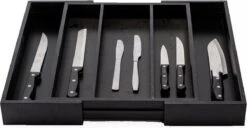 Merkloos Decopatent® Uitschuifbaar Bestekbak - Besteklade - 3 Vaks -> Uitschuifbaar Naar 5 Vakken - Bestekbakken Organizer - Bamboe - Zwart -Huishoudelijk Serviesgoed 1200x622