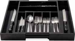 Merkloos Decopatent® Uitschuifbaar Bestekbak - Besteklade - 7 Vaks -> Uitschuifbaar Naar 9 Vakken - Bestekbakken Organizer - Bamboe - Zwart -Huishoudelijk Serviesgoed 1200x661 1