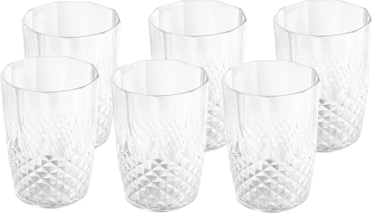 Merkloos 6x Stuks Herbruikbare Kunststof Drinkglazen/waterglazen 400 Ml Met Kristaleffect 1 Merkloos 6x Stuks Herbruikbare Kunststof Drinkglazen/waterglazen 400 Ml Met Kristaleffect