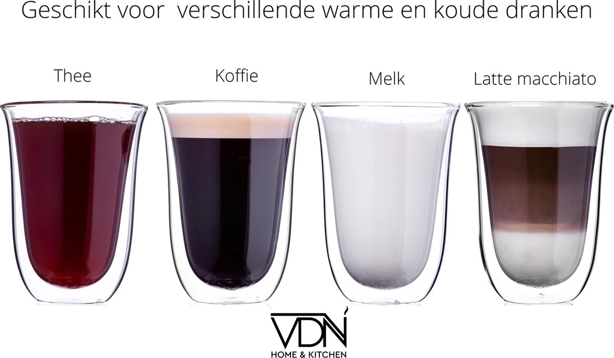 VDN Dubbelwandige Koffieglazen Theeglazen - 300 ML Mokken - Set Van 4 Handgeblazen Cappuccino Latte Macchiato Glazen Dubbelwandig 10 VDN Dubbelwandige Koffieglazen Theeglazen - 300 ML Mokken - Set Van 4 Handgeblazen Cappuccino Latte Macchiato Glazen Dubbelwandig - Afbeelding 10