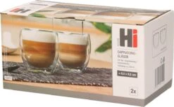 HI Set Van 2x Stuks Dubbelwandige Koffieglazen/theeglazen 250 Ml - 25 Cl - Thee/koffie Drinken - Glazen Voor Thee En Koffie