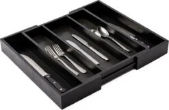 Merkloos Decopatent® Uitschuifbaar Bestekbak - Besteklade - 3 Vaks -> Uitschuifbaar Naar 5 Vakken - Bestekbakken Organizer - Bamboe - Zwart -Huishoudelijk Serviesgoed 1200x776 1