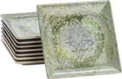 Lite-Body Hermes Gebaksbordjes - Set Van 8 Stuks - Ø16 Cm - Groen Reliëf