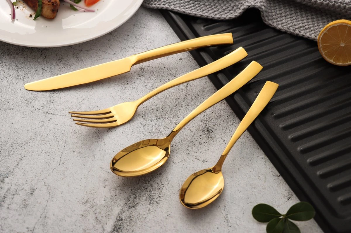 Bestekset - Bestek Goud -24 Delig-Zwitsers Kwaliteit-Complete Set-100% Roestvrijstaal-Gold 24k-Goud 24K 7 Bestekset - Bestek Goud -24 Delig-Zwitsers Kwaliteit-Complete Set-100% Roestvrijstaal-Gold 24k-Goud 24K - Afbeelding 7