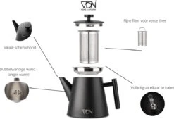 VDN RVS Theepot Dubbelwandig Met Filter - Zwarte Theekan 1 Liter - 902 -Huishoudelijk Serviesgoed 1200x820 3