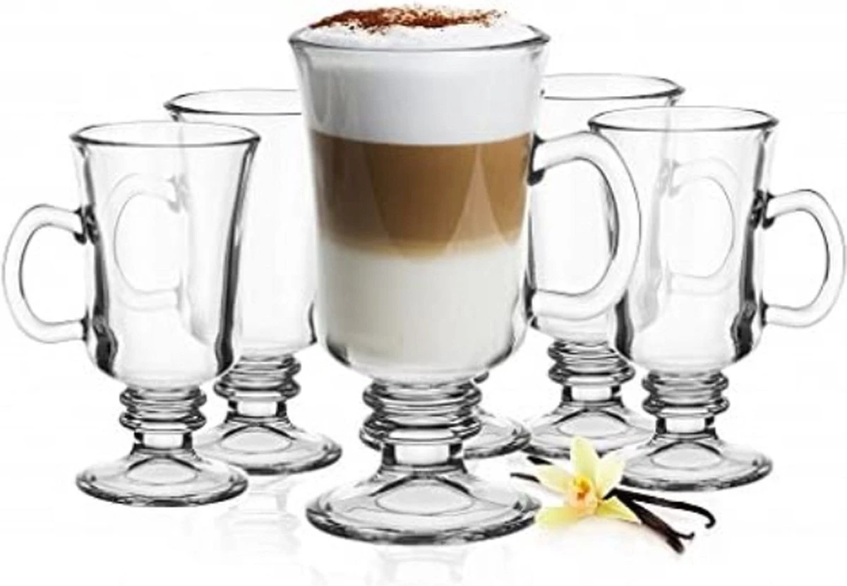 Irish Coffee – Koffieglazen – Luxe Latte Macchiato Glazen Op Voet Met Handvat - Set Van 4 - 240 Ml 1 Irish Coffee – Koffieglazen – Luxe Latte Macchiato Glazen Op Voet Met Handvat - Set Van 4 - 240 Ml