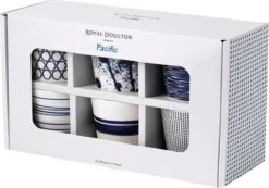 Royal Doulton Pacific - 6x Mok / Beker - Porselein - Wit / Blauw - 450 Ml - Set Van 6 Mokken -Huishoudelijk Serviesgoed 1200x842
