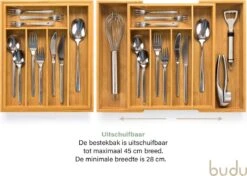 Budu Uitschuifbare Bamboe Bestekbak #33,5 (33,5 Cm Diep) - Bestekcassette Hout - Besteklade - 33,5 X 28 - 45 Cm - 5/7 Vakken -Huishoudelijk Serviesgoed 1200x855