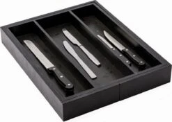 Merkloos Decopatent® Uitschuifbaar Bestekbak - Besteklade - 3 Vaks -> Uitschuifbaar Naar 5 Vakken - Bestekbakken Organizer - Bamboe - Zwart -Huishoudelijk Serviesgoed 1200x857