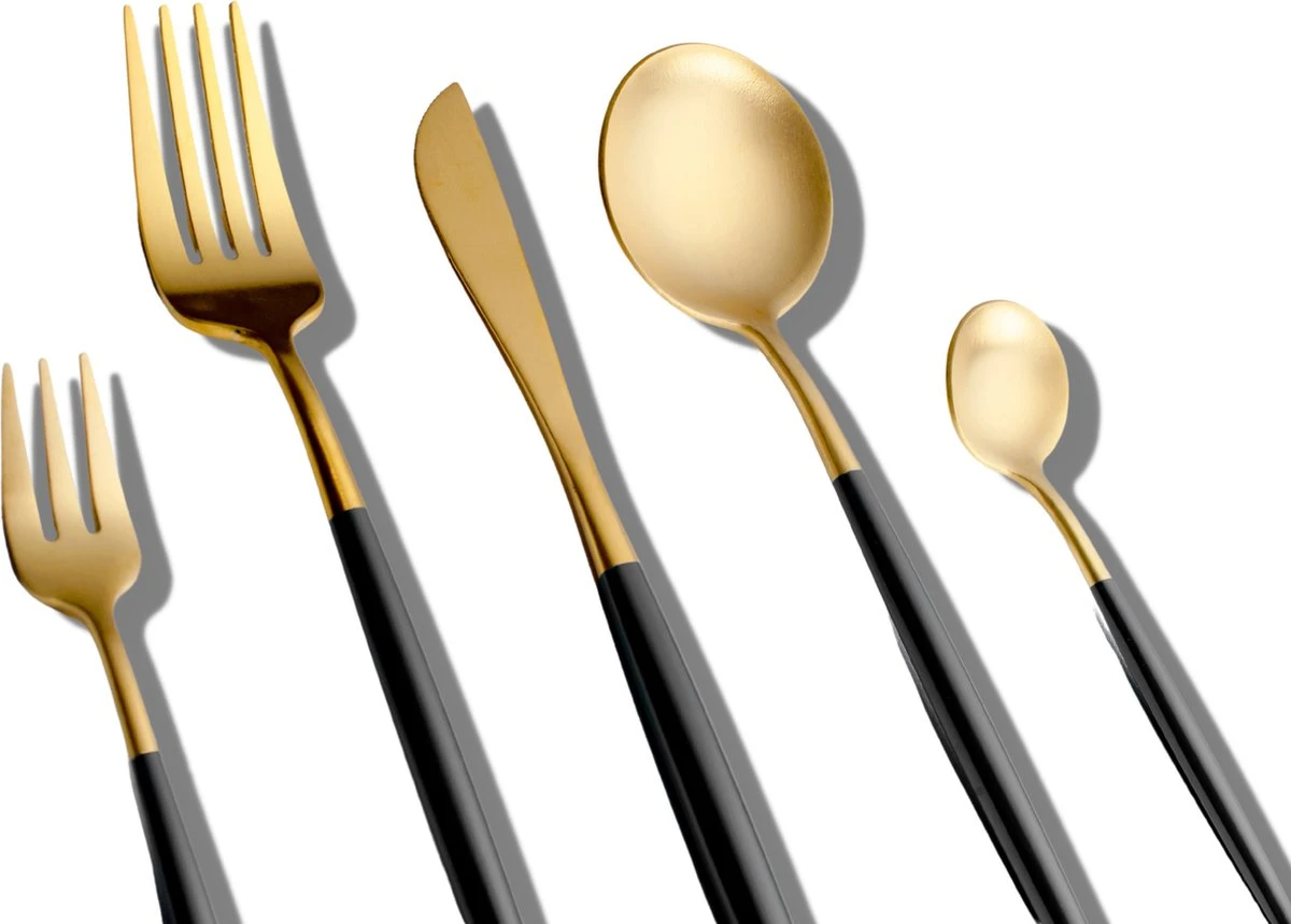 LuZana - Bestek Set Goud - 30-delig - Bestekset 6 Persoons - Goud/zwart - Bestek - Borden - Bestekset Zwart 10 LuZana - Bestek Set Goud - 30-delig - Bestekset 6 Persoons - Goud/zwart - Bestek - Borden - Bestekset Zwart - Afbeelding 10