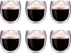 GLAEZ® Dubbelwandige Theeglazen - Set Van 6 Glazen - Latte Macchiato Koffieglazen - Koffiekopjes/Theeglazen - Koffieglas Handgeblazen - Dubbelwandig Koffieglazen - Vaatwasserbestendig - Topcadeaus - Cadeau Voor Haar - 250 Ml - Set Van 6 Glazen