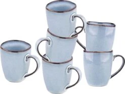 Koffiekopjes - Cappuccino Kop - Theemok - Koffiebeker - Blauw - 320ml - Set Van 6 -Huishoudelijk Serviesgoed 1200x904