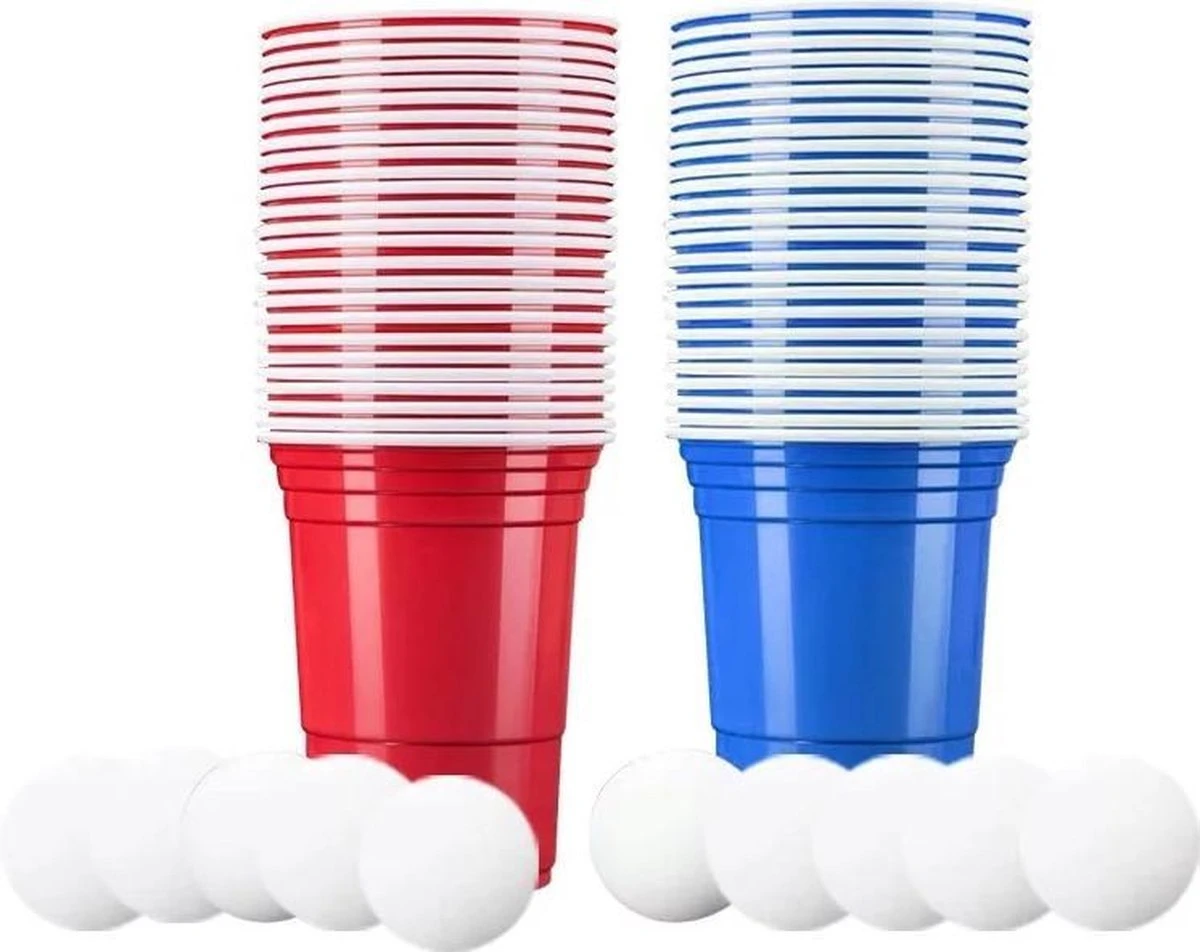 Merkloos Beerpong - 50 Stuk(s) Blue Cups & Red Cups Inc. 3 Ballen - Beerpong Drankspel - Plastic Bekers 2 Merkloos Beerpong - 50 Stuk(s) Blue Cups & Red Cups Inc. 3 Ballen - Beerpong Drankspel - Plastic Bekers - Afbeelding 2