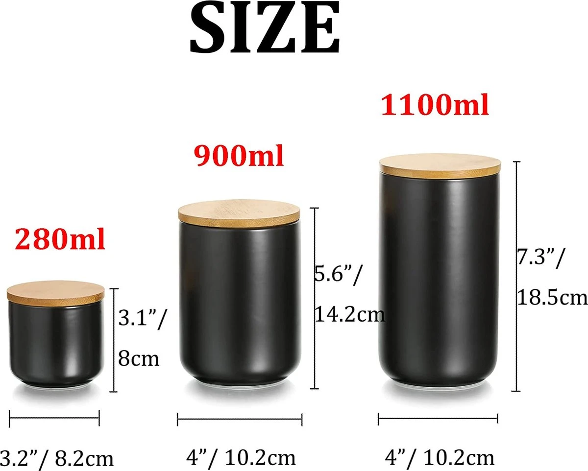 Voorraadpotten Keramiek - Suikerpot 3 Stuks - Deksel Bamboe - Luchtdict Voorraadbussen Potten - Wit 2 Voorraadpotten Keramiek - Suikerpot 3 Stuks - Deksel Bamboe - Luchtdict Voorraadbussen Potten - Wit - Afbeelding 2