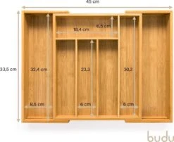 Budu Uitschuifbare Bamboe Bestekbak #33,5 (33,5 Cm Diep) - Bestekcassette Hout - Besteklade - 33,5 X 28 - 45 Cm - 5/7 Vakken -Huishoudelijk Serviesgoed 1200x982 1