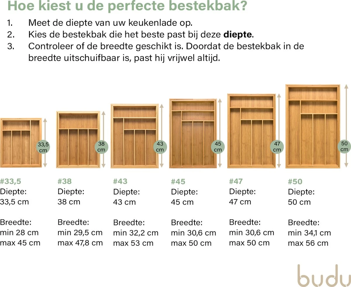 Budu Uitschuifbare Bamboe Bestekbak #38 (38 Cm Diep) - Bestekcassette Hout - Besteklade - 38 X 29,5 - 47,8 Cm - 5/7 Vakken 2 Budu Uitschuifbare Bamboe Bestekbak #38 (38 Cm Diep) - Bestekcassette Hout - Besteklade - 38 X 29,5 - 47,8 Cm - 5/7 Vakken - Afbeelding 2