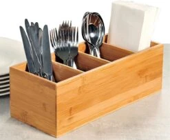Merkloos Bestekbak FSC® Bamboe Hout - Staande Bestekhouder - Bestekbakje Houder - Bestek Bak Organizer- Bestekcassette - 35 X 14 X 12 Cm -Huishoudelijk Serviesgoed 1200x984