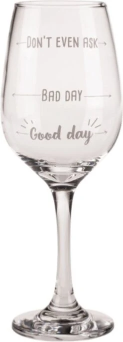 Out Of The Blue Grappig Wijnglas Met Tekst - Wijncadeau Voor Vrouwen - Cadeau Sinterklaas Kerst Verjaardag - Wijnglas Met Wijnhumor En Print: Good Day, Bad Day, Don’t Even Ask -Huishoudelijk Serviesgoed 433x1200