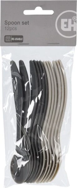 Excellent Houseware Eierlepels - 12 Stuks - Kunststof - 14 Cm - Zwart/grijs