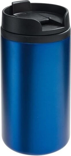 Merkloos Thermosbeker/warmhoudbeker Metallic Blauw 290 Ml - Thermo Koffie/thee Isoleerbekers Dubbelwandig Met Schroefdop