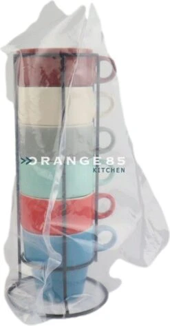 Orange85 Koffiekopjes - Met Houder - Set Van 6 - Gekleurd - 300 Ml - Keramiek -Huishoudelijk Serviesgoed 626x1200