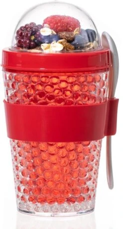 Sareva Muesli Beker - Met Lepel - Yoghurt 2 Go - Rood