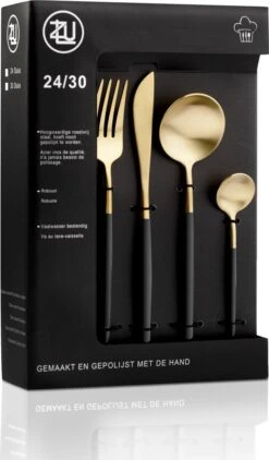 LuZana - Bestek Set Goud - 30-delig - Bestekset 6 Persoons - Goud/zwart - Bestek - Borden - Bestekset Zwart