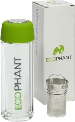 Ecophant Tea-To-Go Bottle - Dubbelwandige Theebeker – Drinkfles Voor Losse Thee – Met RVS Infuser – Inclusief Thee Zeef – Glas - 330 Ml -Huishoudelijk Serviesgoed 733x1200 1
