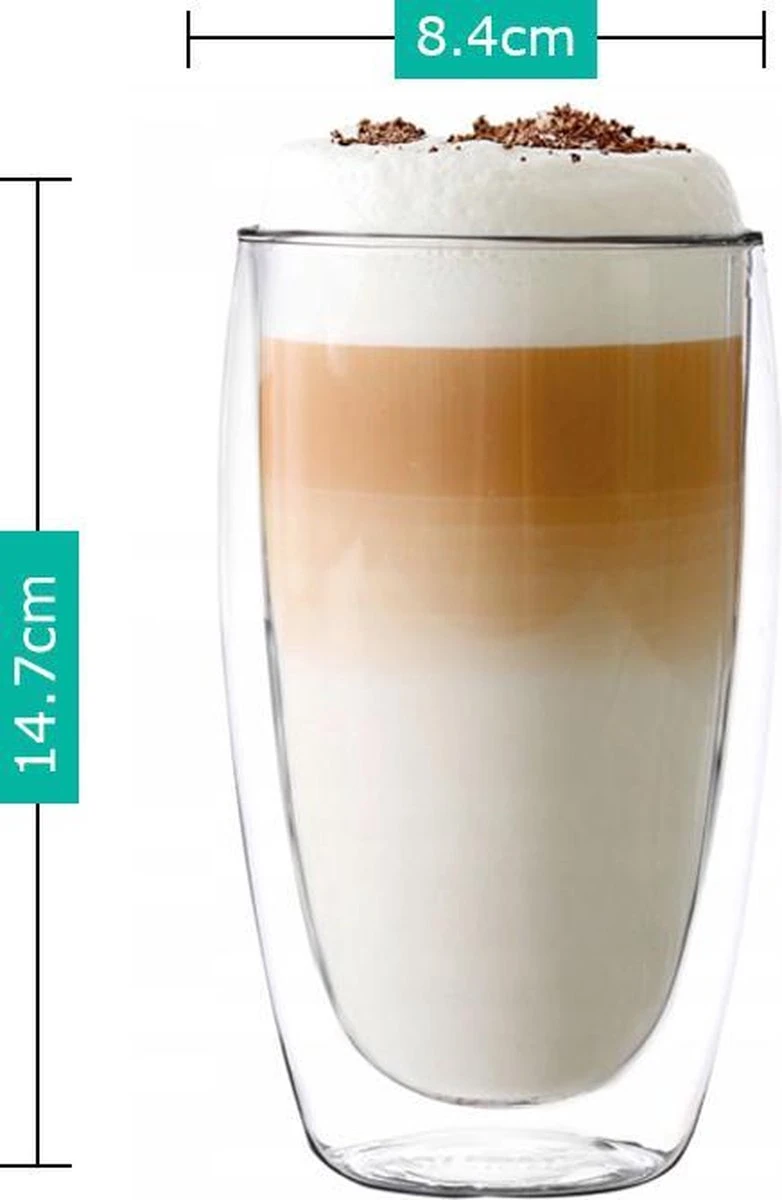 Latte Macchiato Glazen - Dubbelwandige Koffieglazen - Dubbelwandige Cappuccino Glazen - 450 ML - 4x 6 Latte Macchiato Glazen - Dubbelwandige Koffieglazen - Dubbelwandige Cappuccino Glazen - 450 ML - 4x - Afbeelding 6