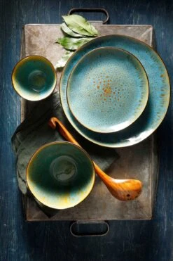 Palmer Bord Diep Lotus 21 Cm Zwart Turquoise Stoneware 2 Stuk(s) -Huishoudelijk Serviesgoed 800x1200 62