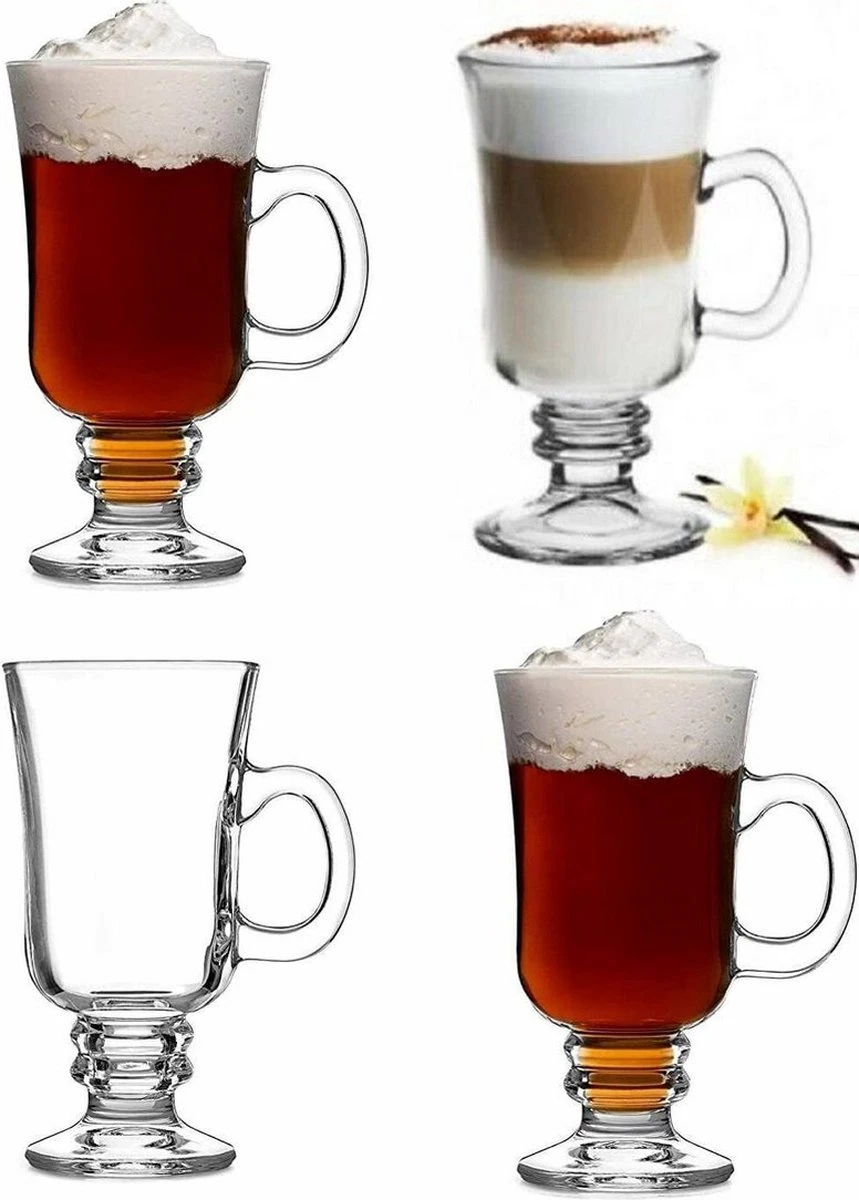 Irish Coffee – Koffieglazen – Luxe Latte Macchiato Glazen Op Voet Met Handvat - Set Van 4 - 240 Ml 2 Irish Coffee – Koffieglazen – Luxe Latte Macchiato Glazen Op Voet Met Handvat - Set Van 4 - 240 Ml - Afbeelding 2