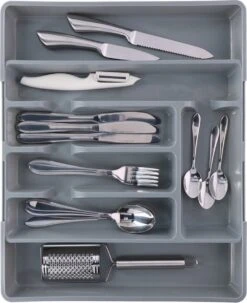 Merkloos Bestekbak/bestekhouder - Uitschuifbaar - Grijs - 44 Cm - 5 Tot 7 Vakken -Huishoudelijk Serviesgoed 978x1200