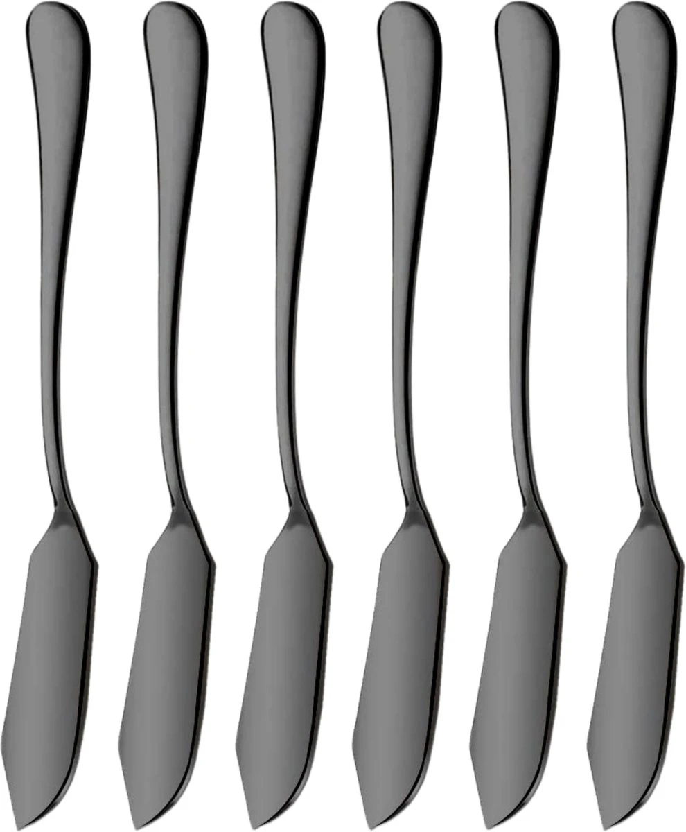 House Of Husk Botermesjes Set - Zwart - RVS - Botermes - Smeermessen - Tapas Mesjes - 6 Stuks 1 House Of Husk Botermesjes Set - Zwart - RVS - Botermes - Smeermessen - Tapas Mesjes - 6 Stuks